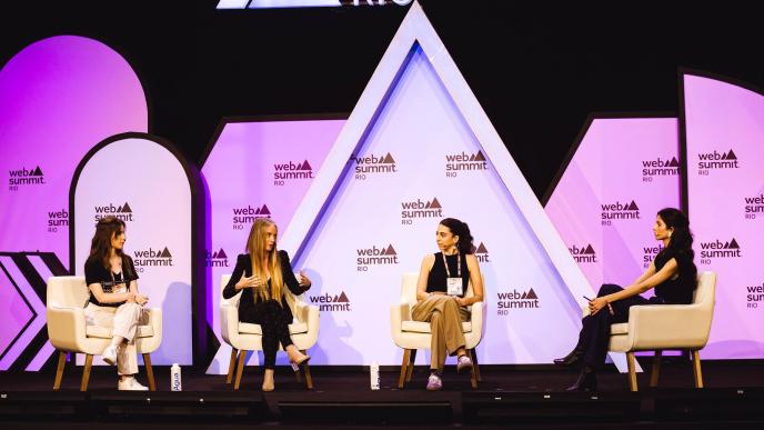 Rafaela Frankenthal (2nd from right); co-founder and CEO of SafeSpace during a panel session at the Web Summit Rio discussing women in tech. PHOTO: Web Summit Rio